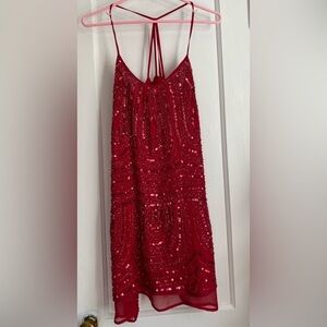 Dani Collection Red Sequin Mini Fitted Strap Dress, Size: Medium